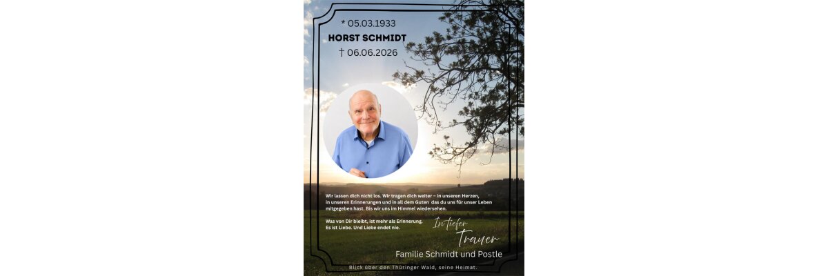 Traueranzeige Horst Schmidt - Traueranzeige Horst Schmidt