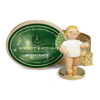 GE No.18 Weggefährte, Engel mit Laterne auf Metallsockel, vergoldet, limitiert blond