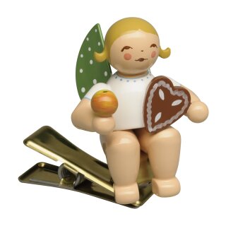 Engel mit Lebkuchen und Apfel auf Klemme blond