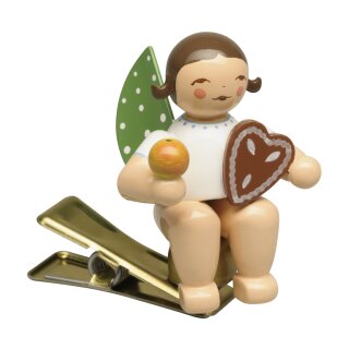 Engel mit Lebkuchen und Apfel auf Klemme braun